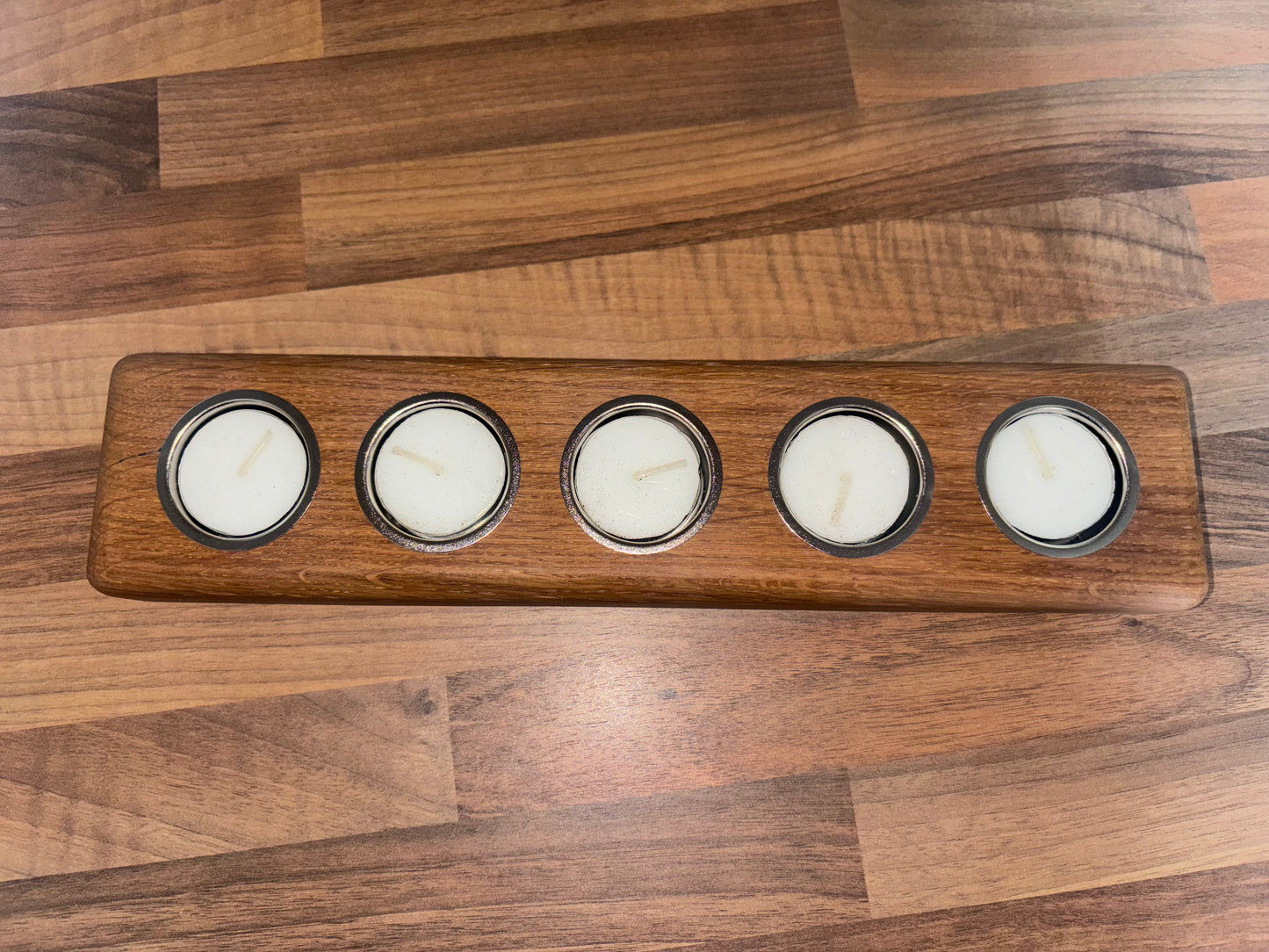Handmade Oak Tea Light Candle Holder: Rustic Home Decor, Includes 5 Tea Lights