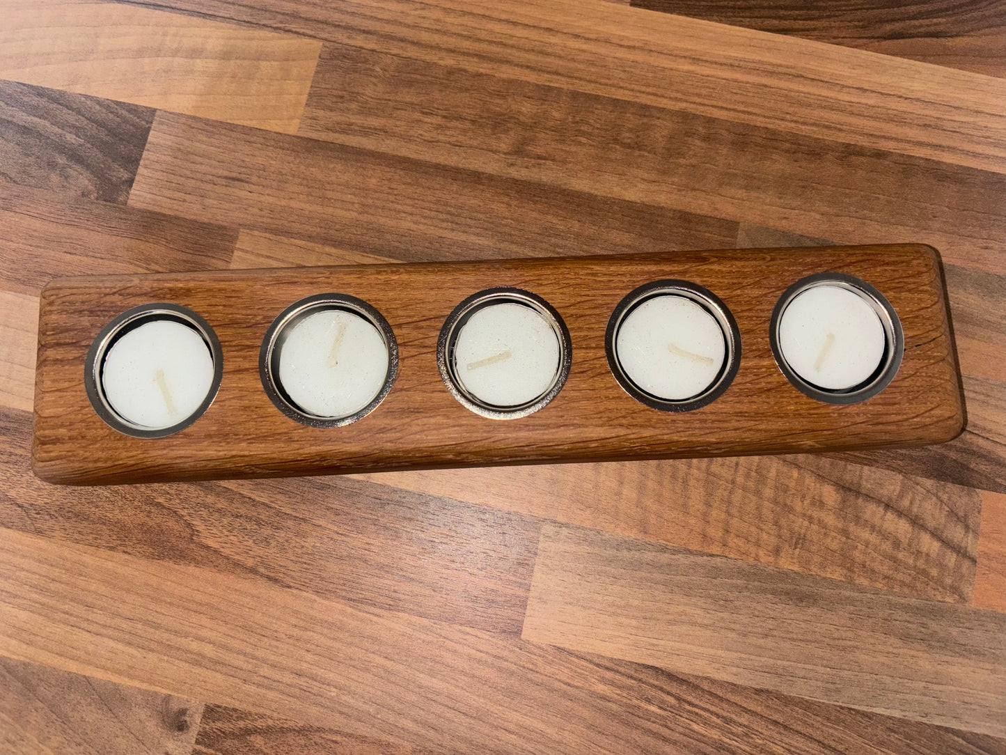 Handmade Oak Tea Light Candle Holder: Rustic Home Decor, Includes 5 Tea Lights