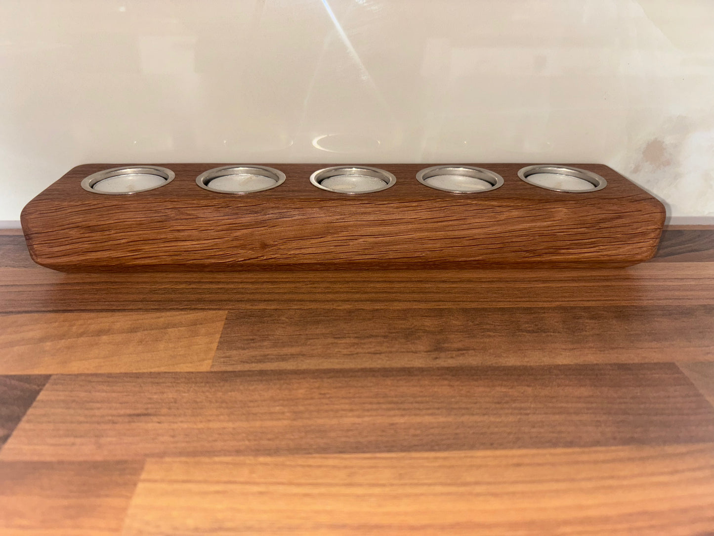 Handmade Oak Tea Light Candle Holder: Rustic Home Decor, Includes 5 Tea Lights