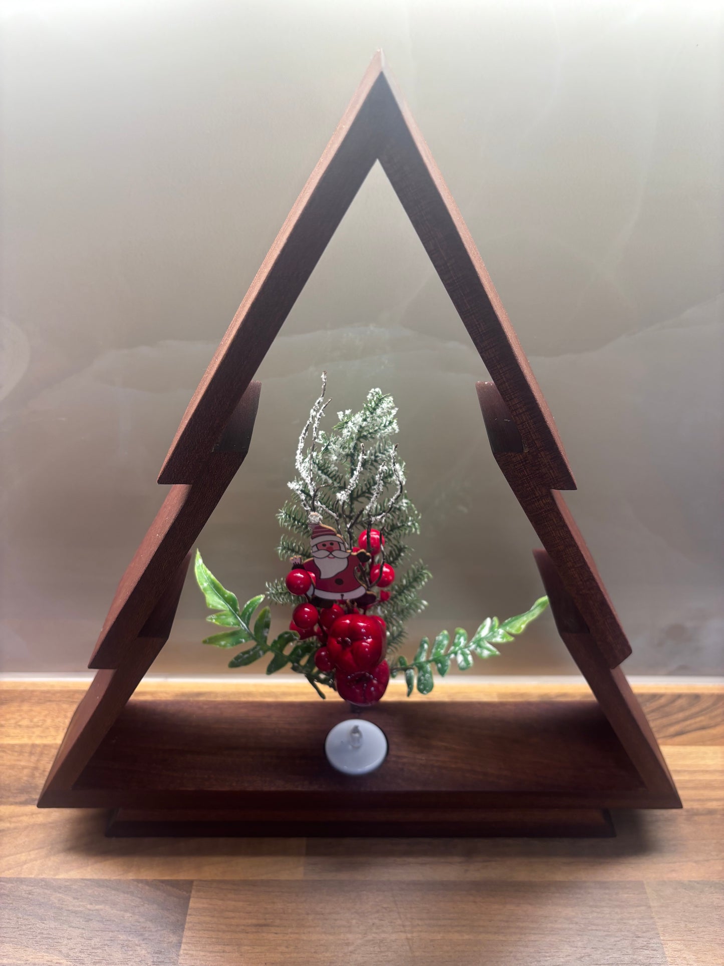 Handcrafted Wooden Christmas Tree | Christmas Decor | Flickering LED Tealight