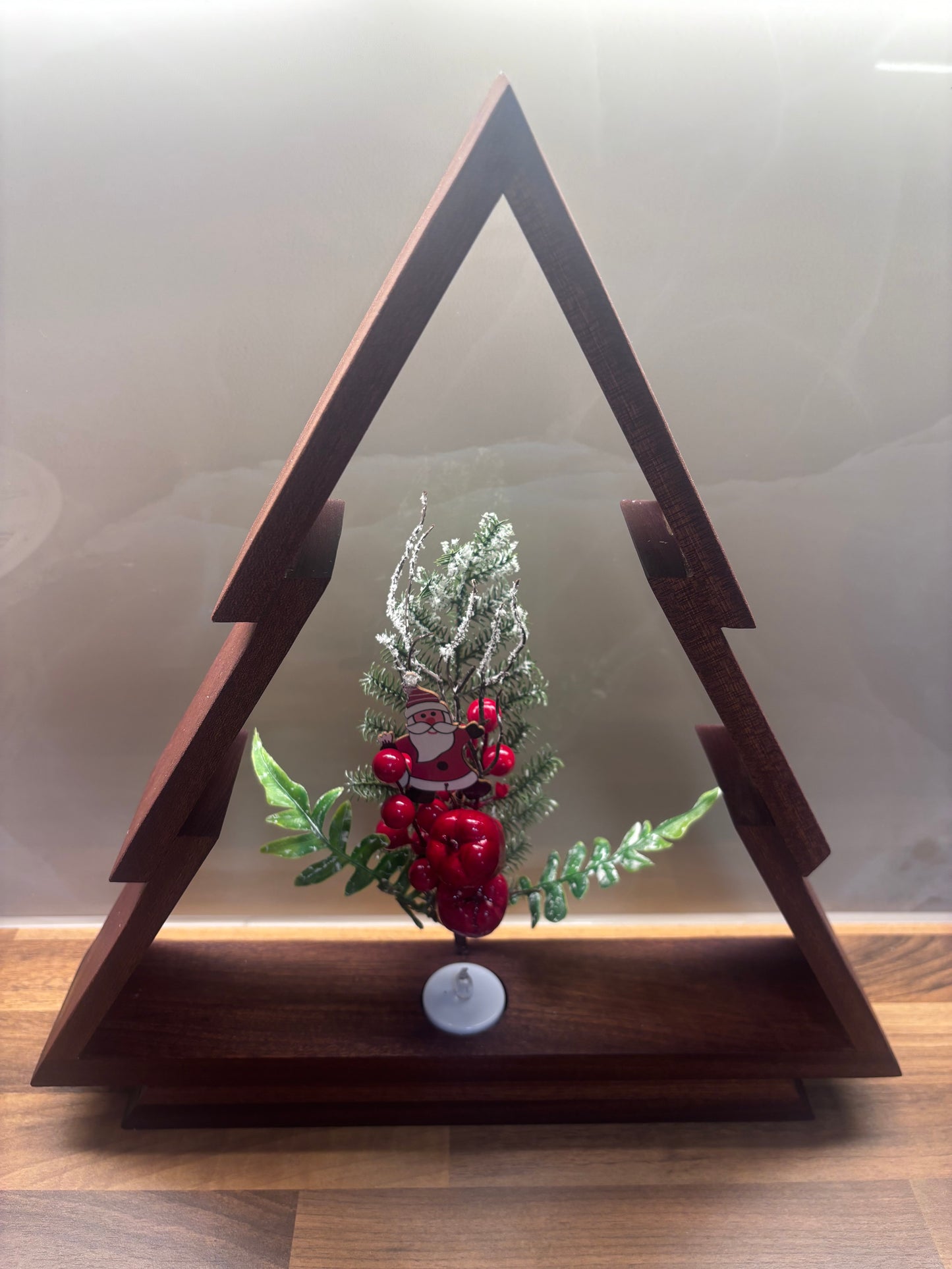 Handcrafted Wooden Christmas Tree | Christmas Decor | Flickering LED Tealight