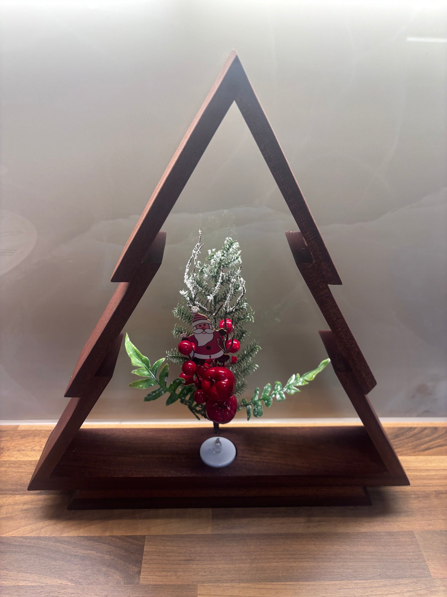 Handcrafted Wooden Christmas Tree | Christmas Decor | Flickering LED Tealight