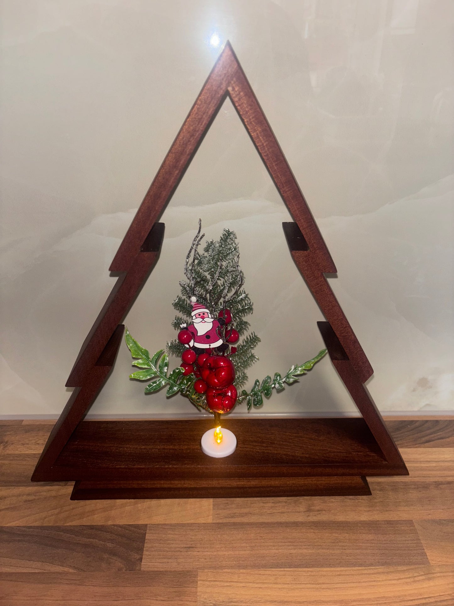 Handcrafted Wooden Christmas Tree | Christmas Decor | Flickering LED Tealight