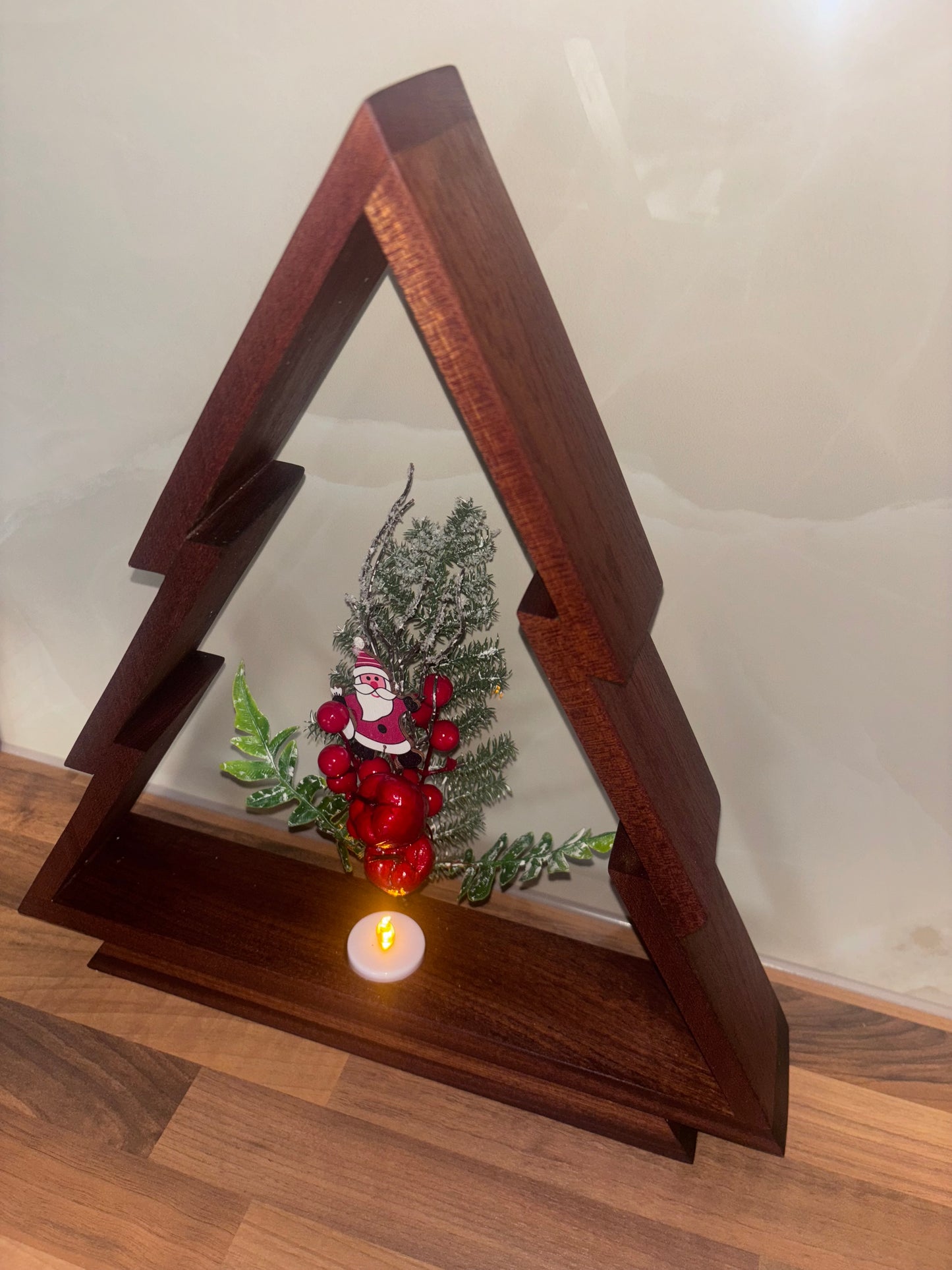 Handcrafted Wooden Christmas Tree | Christmas Decor | Flickering LED Tealight