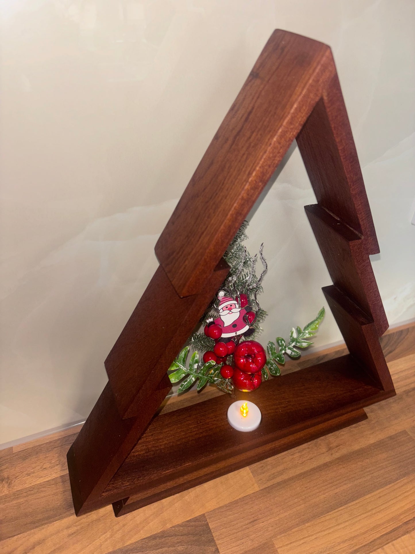 Handcrafted Wooden Christmas Tree | Christmas Decor | Flickering LED Tealight