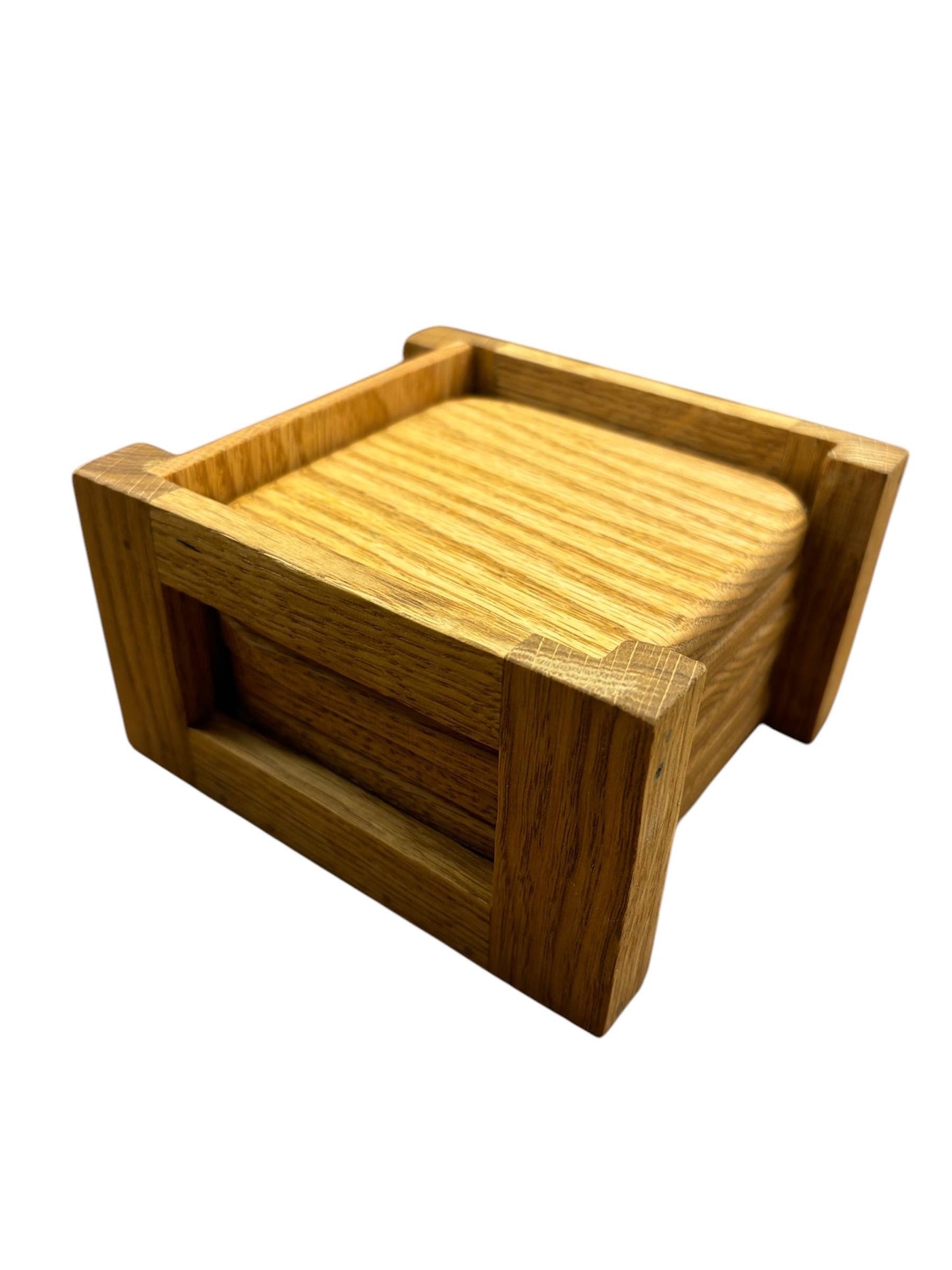 6pc Handmade Oak Coaster Set with Coaster Holder