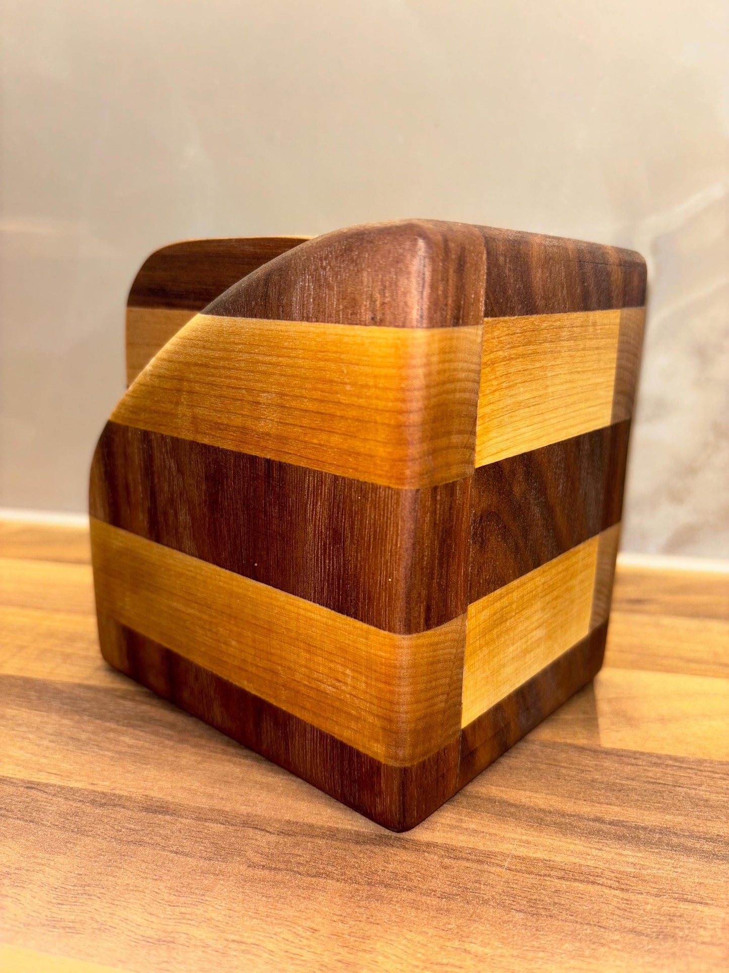6pc Handmade American Black Walnut and Ash Hardwood Coaster Set with Coaster Holder