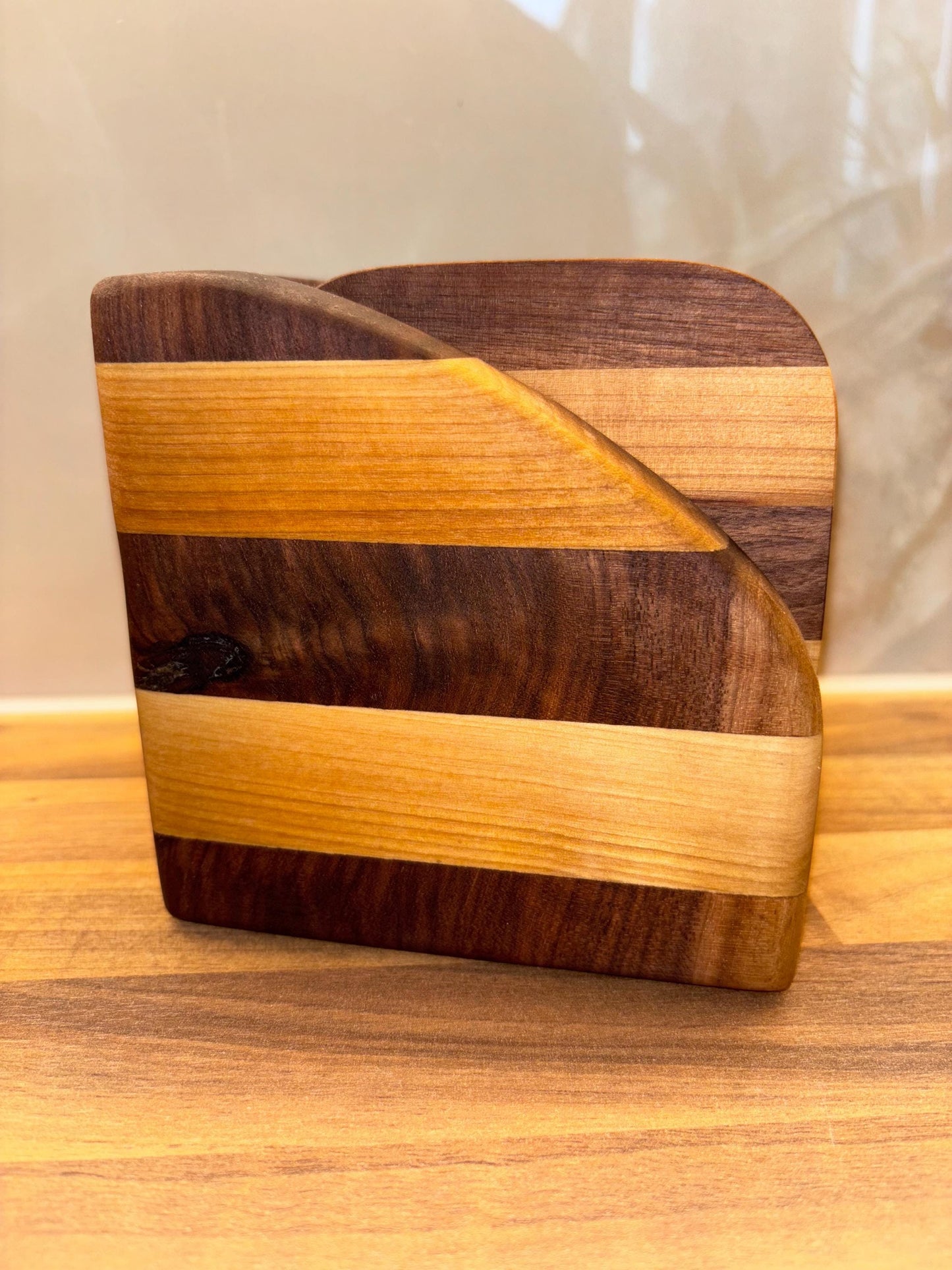 6pc Handmade American Black Walnut and Ash Hardwood Coaster Set with Coaster Holder