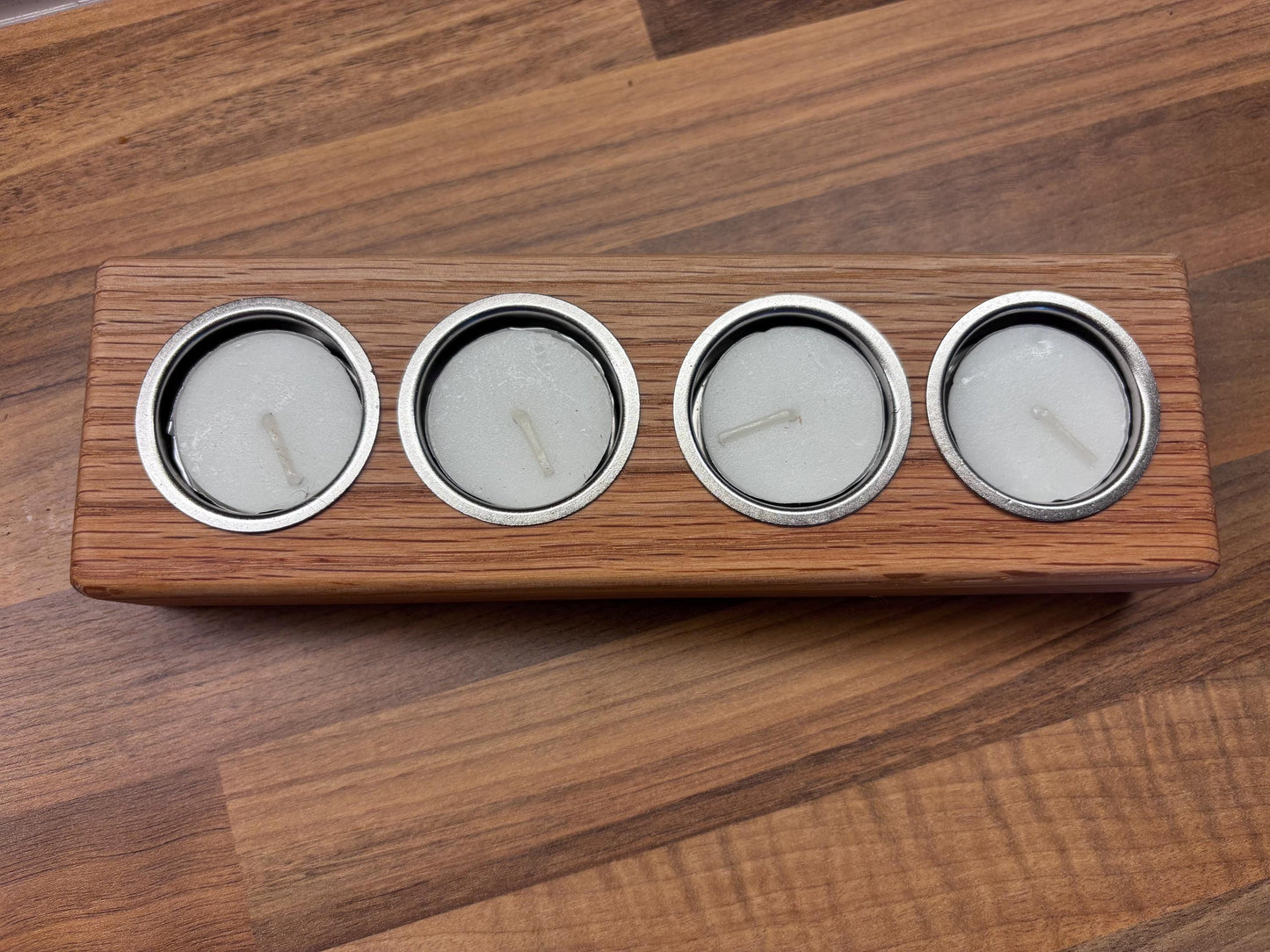 Handmade Oak Tea Light Candle Holder: Rustic Home Decor, Includes 4 Tea Lights