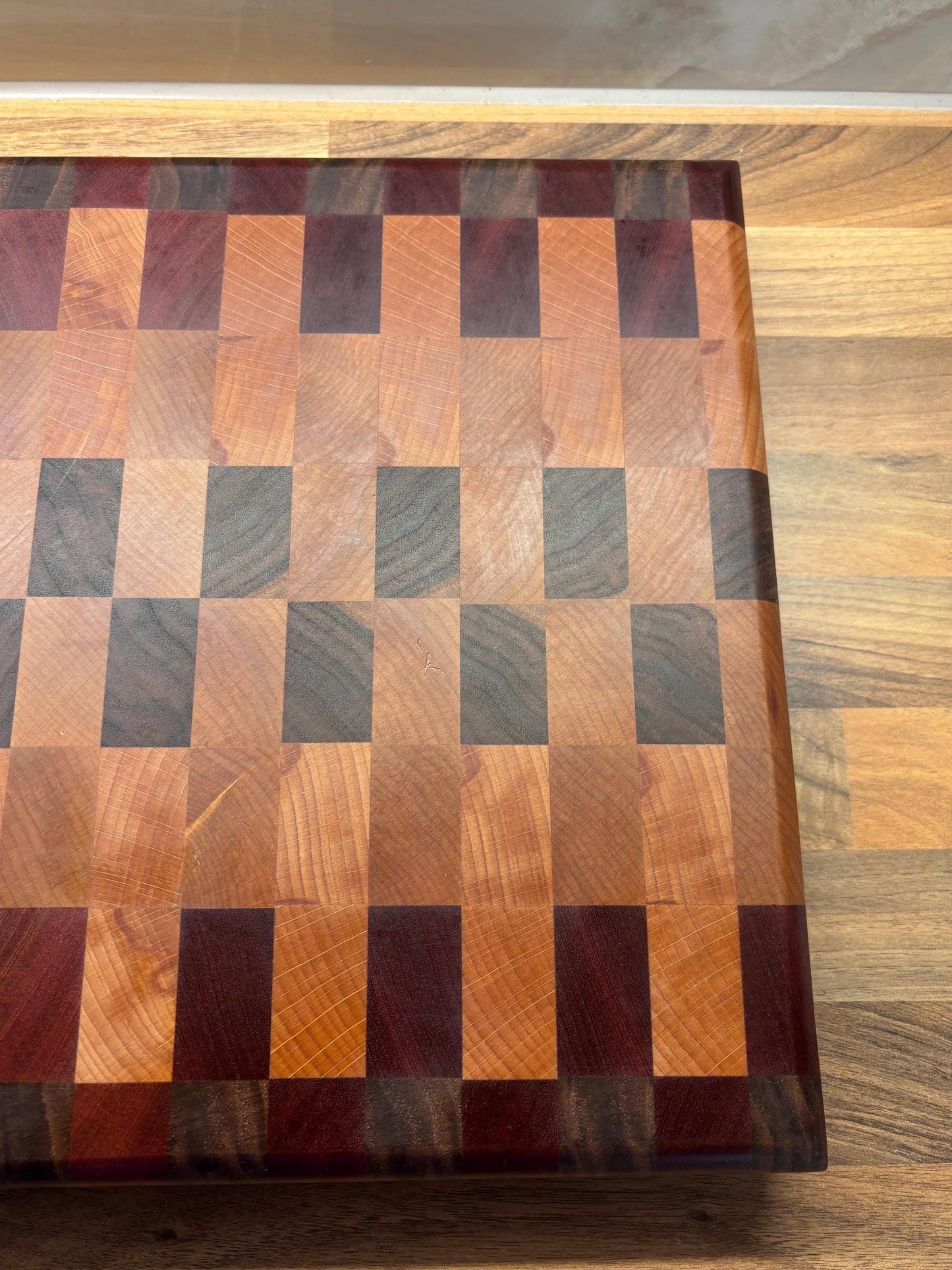 Handmade American Black Walnut, Beech, Maple and Sapele End Grain Chopping Board