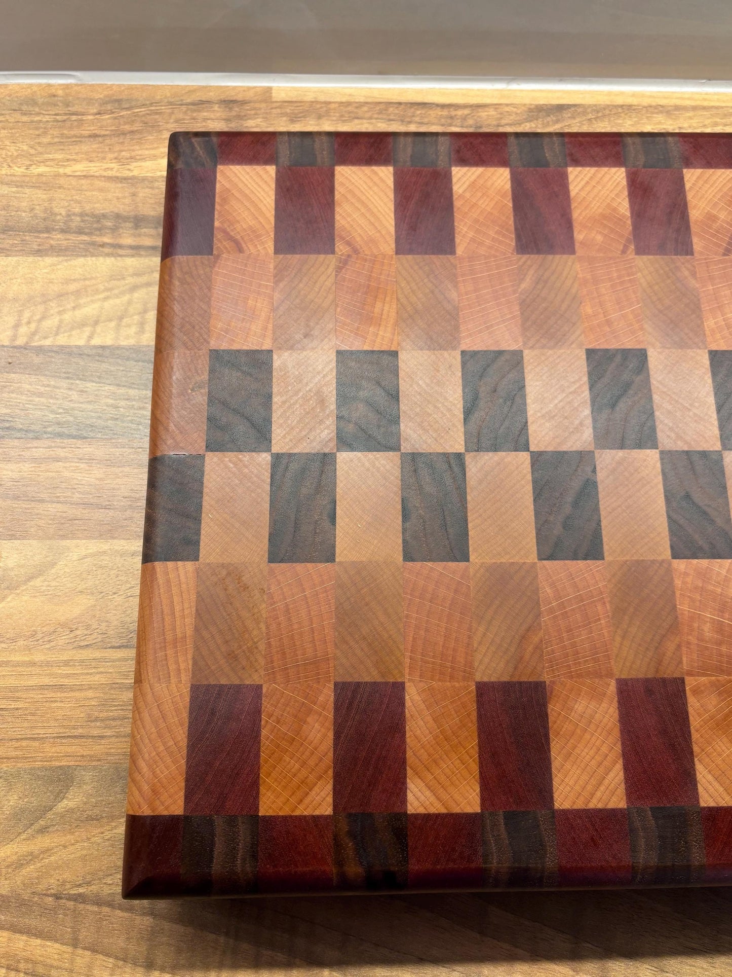 Handmade American Black Walnut, Beech, Maple and Sapele End Grain Chopping Board
