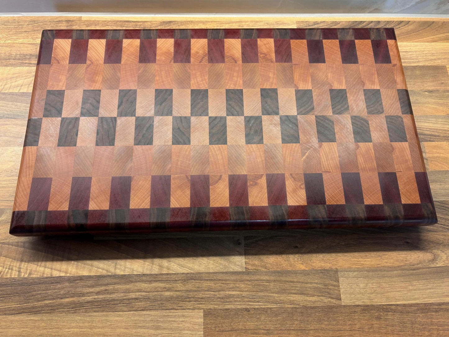 Handmade American Black Walnut, Beech, Maple and Sapele End Grain Chopping Board