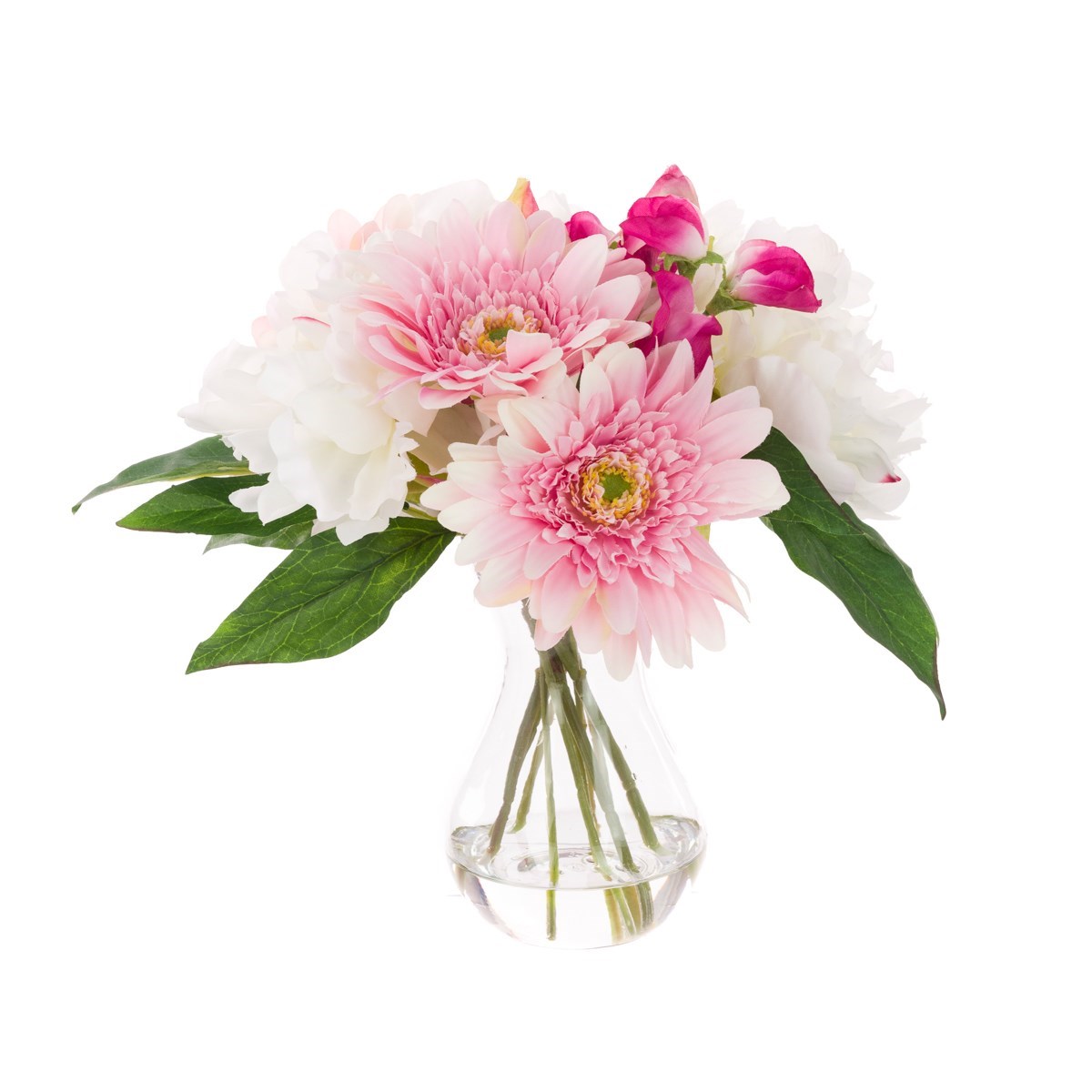 FLORALSILK FAUX PEONY & GERBERA IN GLASS VASE | ARTIFICIAL FLOWERS | FAUX FLOWER ARRANGEMENT