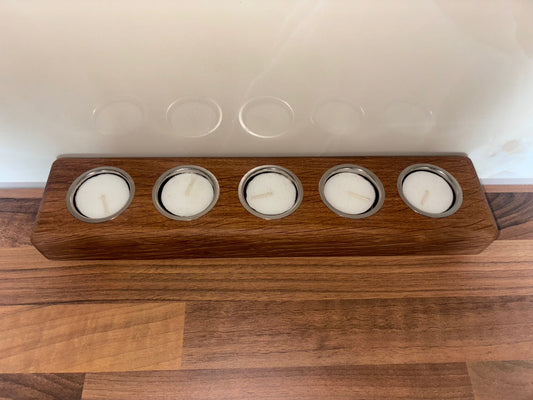 Handmade Oak Tea Light Candle Holder: Rustic Home Decor, Includes 5 Tea Lights