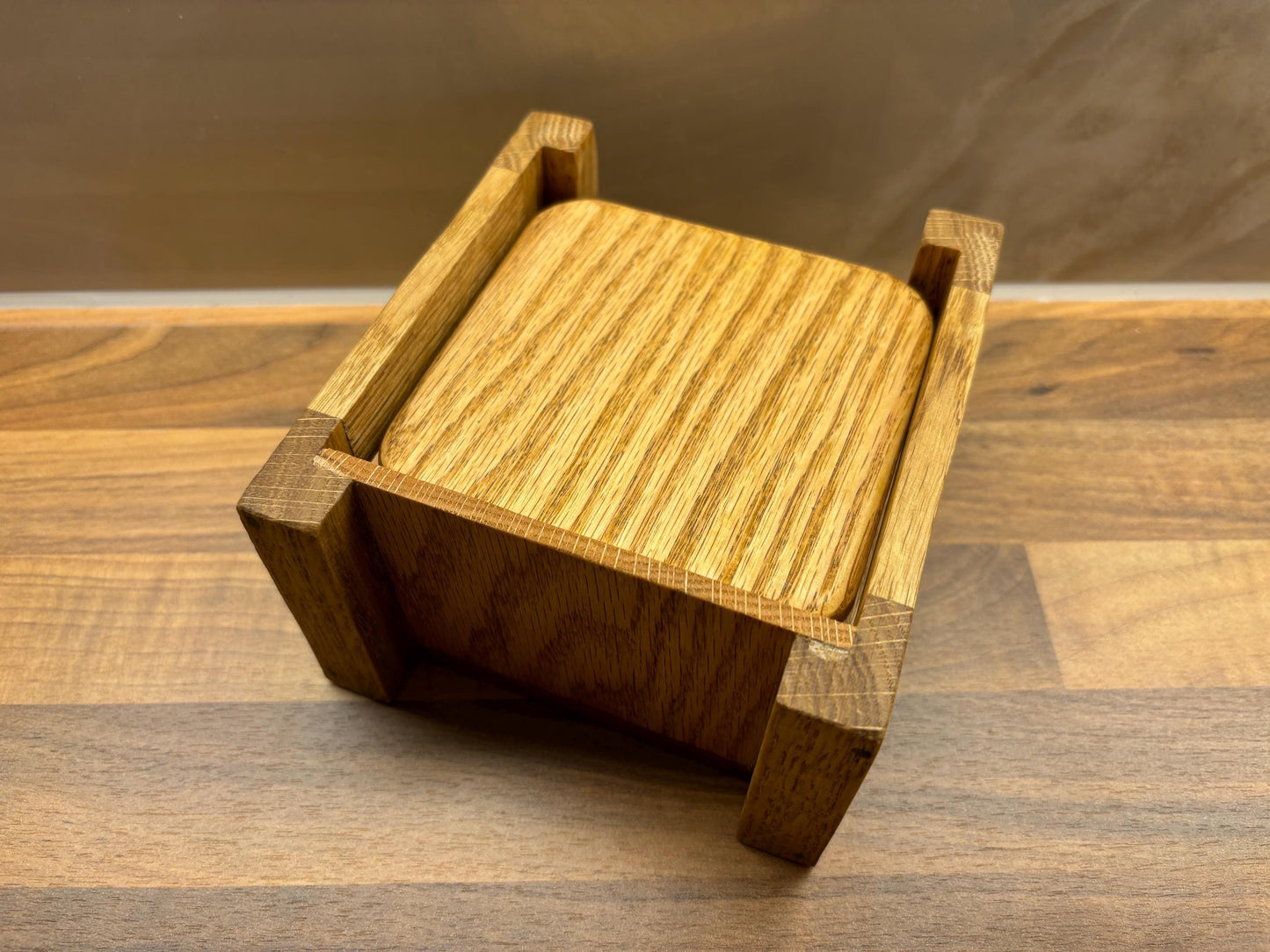 6pc Handmade Oak Coaster Set with Coaster Holder
