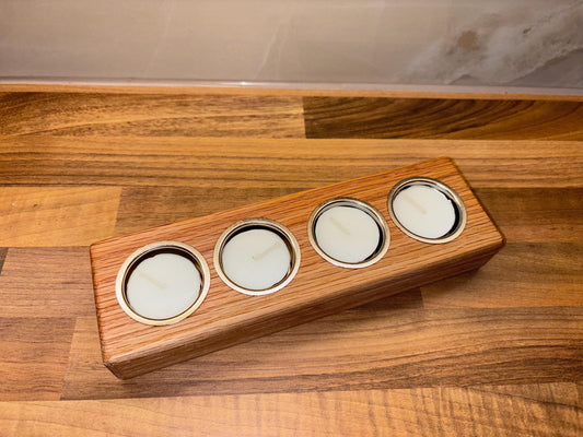 Handmade Oak Tea Light Candle Holder: Rustic Home Decor, Includes 4 Tea Lights
